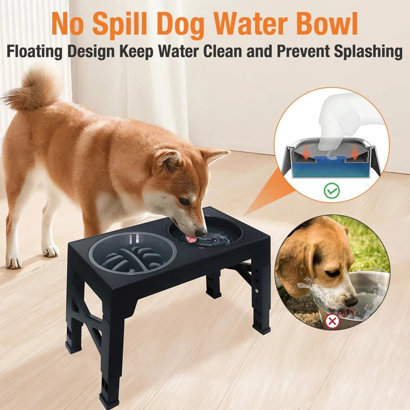 Elevated Dog Feeder with Adjustable Raised Stand, Slow Food Bowl, Water Feeders for Large and Medium Dogs